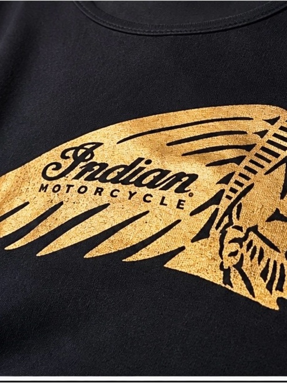 Indian Motorcycle Womenโs Black Crop Top with Gold Graphic